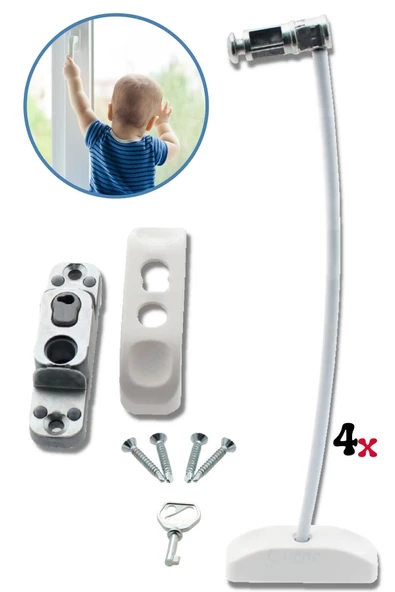 Evene Beyaz Pencere Emniyet Kilidi Çocuk Hırsız Kilidi Halatlı Pvc 4 Adet ürün görseli