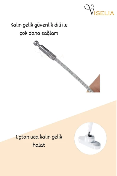 Viselia Anahtarlı Çelik Halatlı Pencere Çocuk Kilidi Çocuk Emniyet Kilidi 10 Adet Beyaz - Resim 7