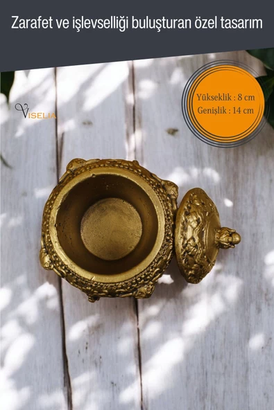 Viselia Takı Kutusu Takı Organizer Kapaklı Kutu Takı Düzenleyici Altın Eskitme Renk Model 1 - 2