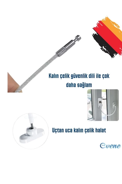 Evene Koyu Kahve Pencere Kilidi 4 Adet Halatlı Çocuk Güvenlik Emniyet Hırsız Pimapen Pvc Kapı Kilit - 5