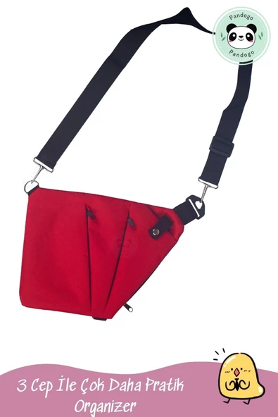 Pandogo Çapraz Çanta Kırmızı Omuz Çantası 3 Cepli - 4