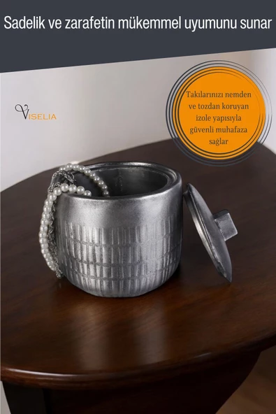 Viselia Takı Kutusu Takı Organizer Kapaklı Kutu Takı Düzenleyici Gümüş Eskitme Renk Model 12 - 6