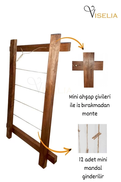 Viselia Fotoğraf Çerçevesi Resim Çerçevesi Ipli Foto Askı Ahşap Resim Çerçevesi - 4