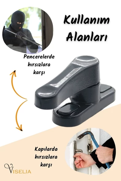 Viselia Antrasit Pencere Emniyet Kilidi 10 Adet Çocuk Hırsız Kilidi Çekmeli Metal Kilit - Resim 7
