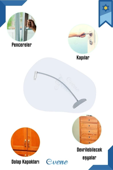 Evene Gri Pencere Kilidi 2 Adet Halatlı Çocuk Güvenlik Emniyet Hırsız Pimapen Pvc Kapı Bebek Kilit - 2