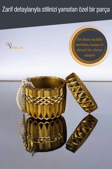 Viselia Takı Kutusu Takı Organizer Kapaklı Kutu Takı Düzenleyici Altın Eskitme Renk Model 8 - 5