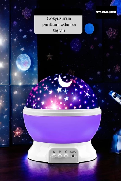 Star Master Masa Lambası Gökyüzü Projeksiyon Gece Lambası Yıldızlı Gece Lambası Mor - 4