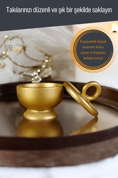 Viselia Takı Kutusu Takı Organizer Kapaklı Kutu Takı Düzenleyici Altın Renk Model 7 - 3