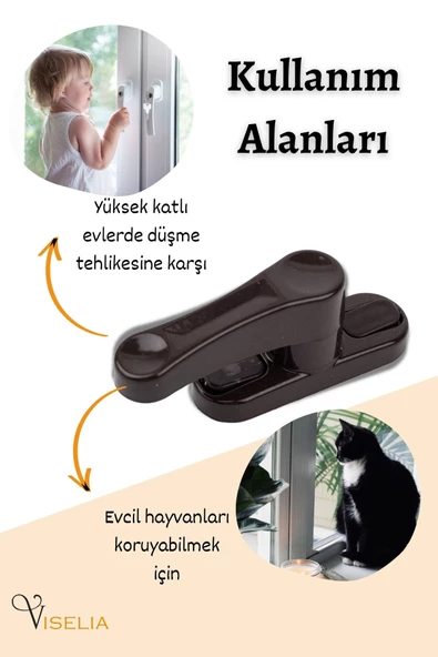 Viselia Koyu Kahverengi Pencere Emniyet Kilidi Çocuk Hırsız Kilidi Çekmeli Metal Kilit - Resim 8