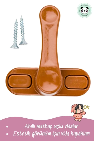 Pandogo Pencere Kilidi 3 Adet Çekmeli Kapı Ve Pencere Emniyet Aparatı Güvenlik Ürünü Kilit Açık Kahve - Resim 3