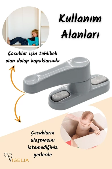 Viselia Pencere Kilidi Pimapen Kilidi Pencere Çocuk Kilidi Pencere Emniyet Kilidi Gri 8 Adet - 6