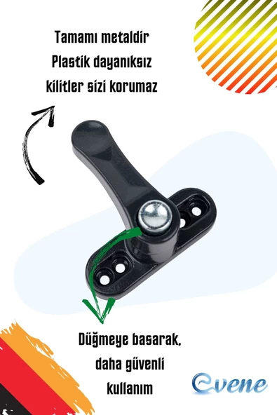 Evene Pimapen Kapı Kilidi Pimapen Pencere Kilidi Pencere Emniyet Kilidi Düğmeli Kilit 7 Adet Antrasit - 3