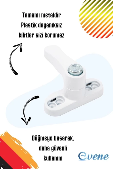 Evene Beyaz Pencere Kilidi 2 Adet Düğmeli Çocuk Güvenlik Emniyet Hırsız Pimapen Pvc Kapı Bebek Kilidi - 3