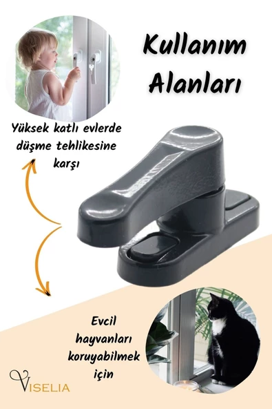 Viselia Antrasit Pencere Emniyet Kilidi 2 Adet Çocuk Hırsız Kilidi Çekmeli Metal Kilit - Resim 8