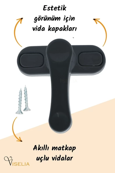 Viselia Antrasit Pencere Emniyet Kilidi Çocuk Hırsız Kilidi Çekmeli Metal Kilit - Resim 4