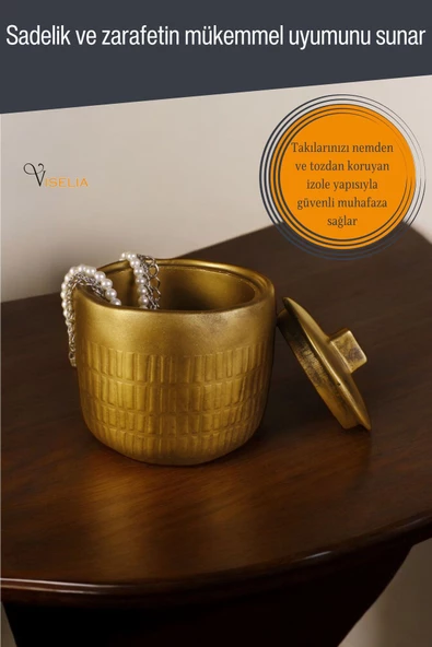 Viselia Takı Kutusu Takı Organizer Kapaklı Kutu Takı Düzenleyici Altın Eskitme Renk Model 12 - 6