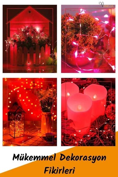 Viselia Peri Led Çok Amaçlı Dekoratif Aydınlatma 3 Metre Piller Dahil Şerit Parti Işığı Kırmızı Renk - 3