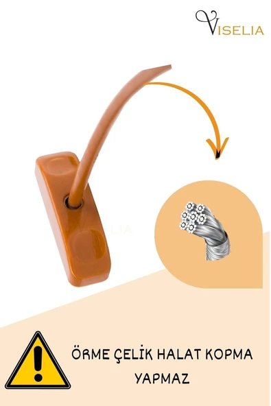 Viselia Açık Kahve Pencere Kilidi 3 Adet Halatlı Çocuk Güvenlik Emniyet Hırsız Kapı Bebek Kilidi - 2