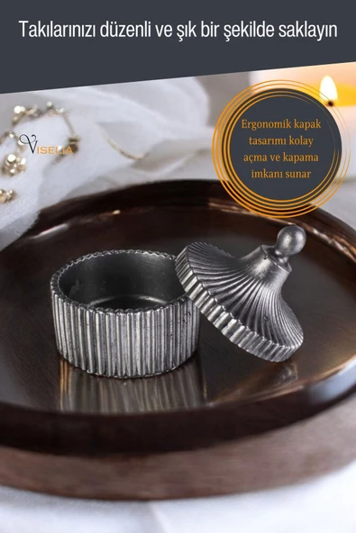 Viselia Takı Kutusu Takı Organizer Kapaklı Kutu Takı Düzenleyici Gümüş Eskitme Renk Model 10 - 3