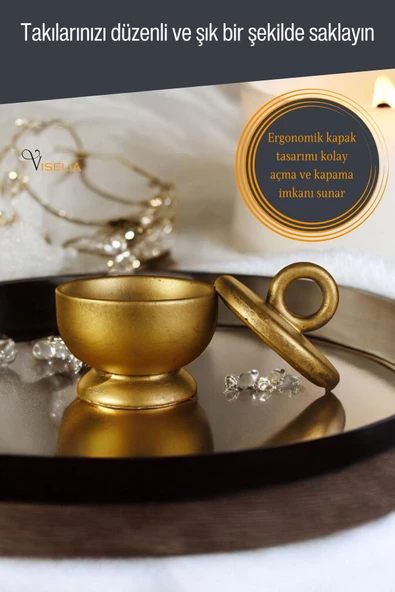 Viselia Takı Kutusu Takı Organizer Kapaklı Kutu Takı Düzenleyici Altın Eskitme Renk Model 7 - 3