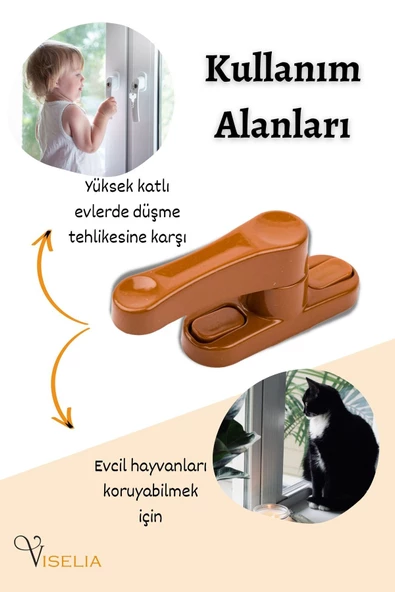 Viselia Pencere Kilidi Pimapen Kilidi Pencere Çocuk Kilidi Pencere Emniyet Kilidi Açık Kahve 6 Adet - Resim 8