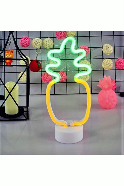 Evene Ananas Hediyelik Lamba Neon Led Işıklı Dekoratif Gece Bebek Çocuk Odası Masa Lambası - 2