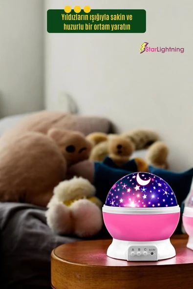 StarLightning Yıldızlı Gece Lambası Çocuk Masa Lambası Dekoratif Lamba Pembe - 6