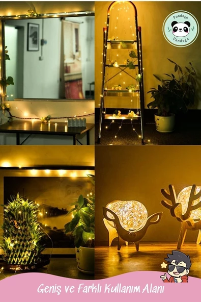 Pandogo 3 Metre Peri Led Çok Amaçlı Dekoratif Aydınlatma Bakır Tel Mekan Parti Aydınlatma 2 Adet Mor - 4