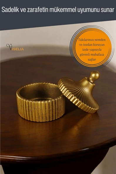 Viselia Takı Kutusu Takı Organizer Kapaklı Kutu Takı Düzenleyici Altın Eskitme Renk Model 10 - 6
