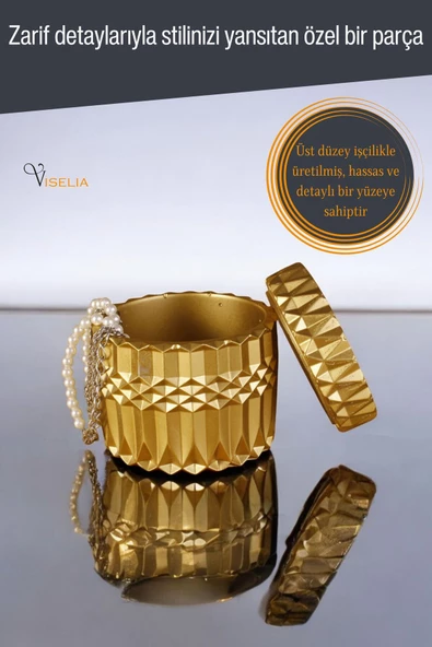 Viselia Takı Kutusu Takı Organizer Kapaklı Kutu Takı Düzenleyici Altın Renk Model 8 - 5