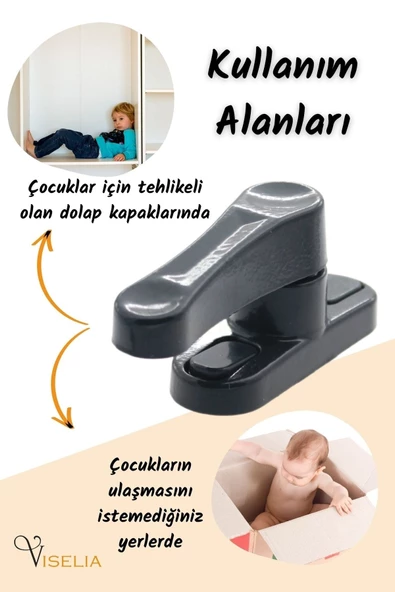 Viselia Antrasit Pencere Emniyet Kilidi 6 Adet Çocuk Hırsız Kilidi Çekmeli Metal Kilit - 6
