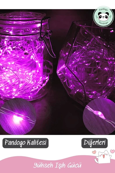 Pandogo 3 Metre Peri Led Çok Amaçlı Dekoratif Aydınlatma Bakır Tel Mekan Parti Aydınlatma 2 Adet Mor - 2