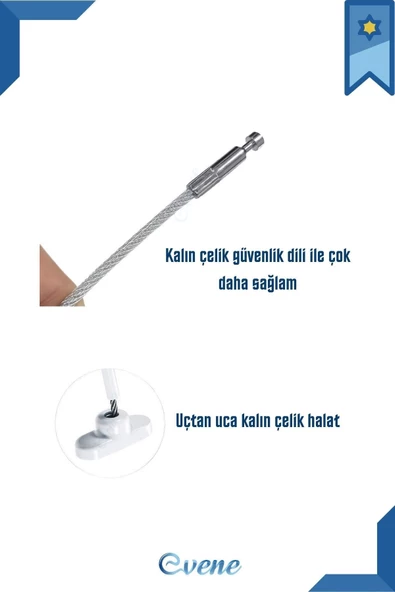 Evene Gri Pencere Kilidi 2 Adet Halatlı Çocuk Güvenlik Emniyet Hırsız Pimapen Pvc Kapı Bebek Kilit - 5