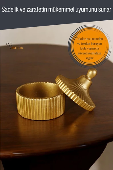 Viselia Takı Kutusu Takı Organizer Kapaklı Kutu Takı Düzenleyici Altın Renk Model 10 - 6