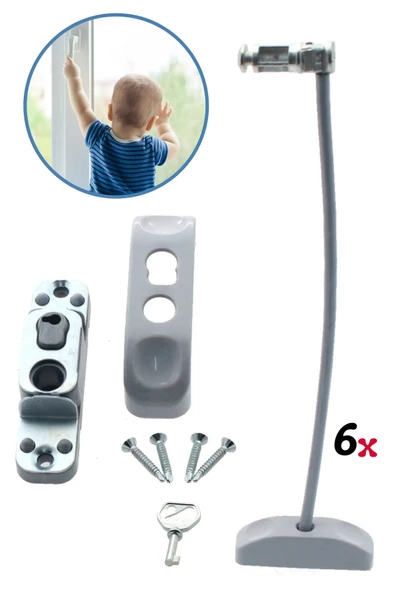 Evene Pencere Çocuk Kilit Pencere Kilidi Cam Kilidi Emniyet Çocuk Kilit Zincirli Kilit 6 Adet Gri ürün görseli 1