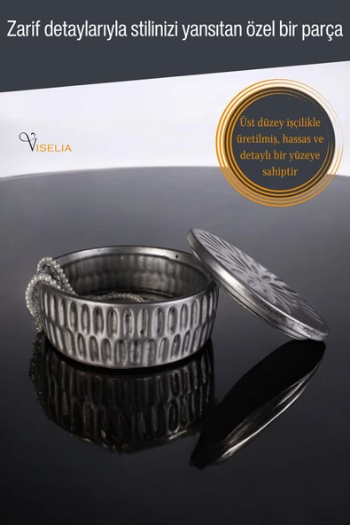 Viselia Takı Kutusu Takı Organizer Kapaklı Kutu Takı Düzenleyici Gümüş Eskitme Renk Model 15 - Resim 5