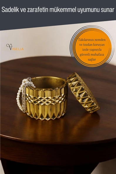 Viselia Takı Kutusu Takı Organizer Kapaklı Kutu Takı Düzenleyici Altın Eskitme Renk Model 8 - 6