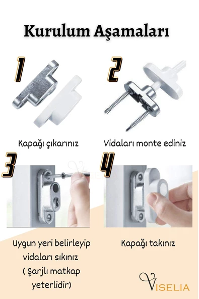 Viselia Beyaz Pencere Kilidi 1 Adet Halatlı Çocuk Güvenlik Emniyet Hırsız Pimapen Pvc Kapı Bebek Kilidi - Resim 3