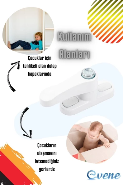 Evene Beyaz Pencere Kilidi 2 Adet Düğmeli Çocuk Güvenlik Emniyet Hırsız Pimapen Pvc Kapı Bebek Kilidi - 6