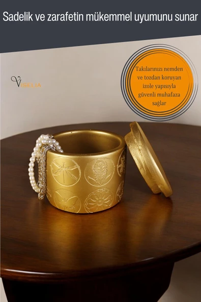 Viselia Takı Kutusu Takı Organizer Kapaklı Kutu Takı Düzenleyici Altın Renk Model 9 - 6