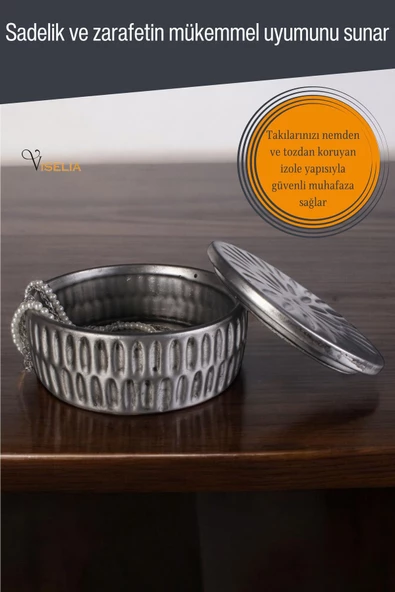 Viselia Takı Kutusu Takı Organizer Kapaklı Kutu Takı Düzenleyici Gümüş Eskitme Renk Model 15 - Resim 6