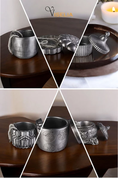 Viselia Takı Kutusu Takı Organizer Kapaklı Kutu Takı Düzenleyici Gümüş Eskitme Renk Model 15 - Resim 7