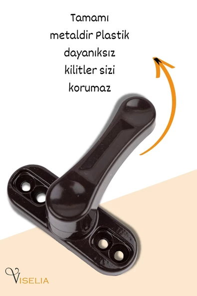 Viselia Koyu Kahverengi Pencere Emniyet Kilidi Çocuk Hırsız Kilidi Çekmeli Metal Kilit - Resim 3