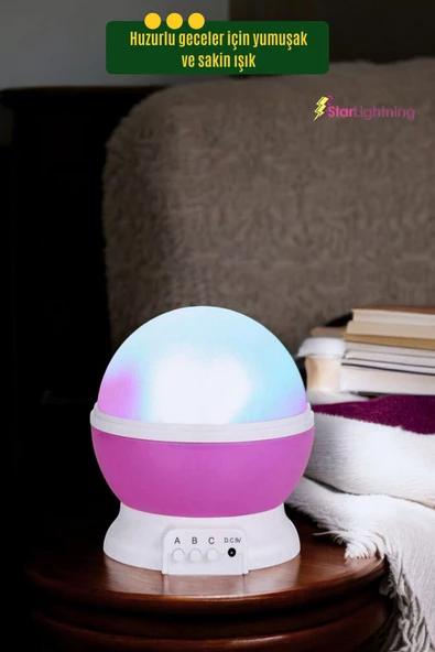 StarLightning Yıldızlı Gece Lambası Çocuk Masa Lambası Dekoratif Lamba Pembe - 4