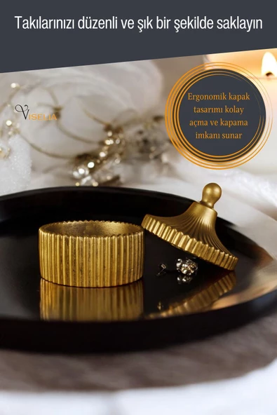 Viselia Takı Kutusu Takı Organizer Kapaklı Kutu Takı Düzenleyici Altın Eskitme Renk Model 10 - 3