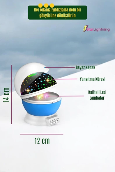 StarLightning Yıldızlı Gece Lambası Çocuk Masa Lambası Dekoratif Lamba Mavi - 3