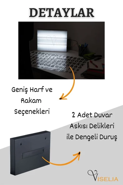 Viselia Masa Lambası Lightbox A5 Led Işık Işıklı Mesaj Panosu 60 Harf Light Box Pano - 3