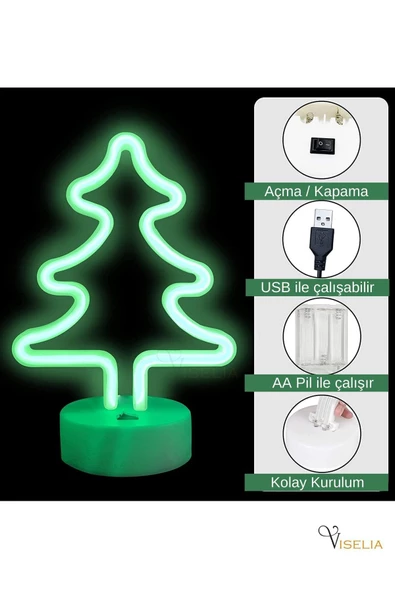 Viselia Neon Led Neon Lamba Çam Ağaç Neon Işık Gece Lamba Masa Lamba - 7