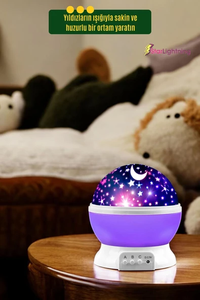 StarLightning Yıldızlı Gece Lambası Çocuk Masa Lambası Dekoratif Lamba Mor - 5