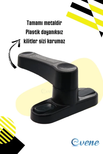 Evene Pimapen Kapı Kilidi Pimapen Pencere Kilidi Pencere Emniyet Kilidi Mandallı Kilit 3 Adet Siyah - Resim 3